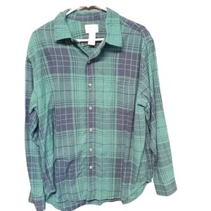 Blue Mountains Flannel Shirt Adult Large Green Plaid Long Sleeve Outdoor Cotton